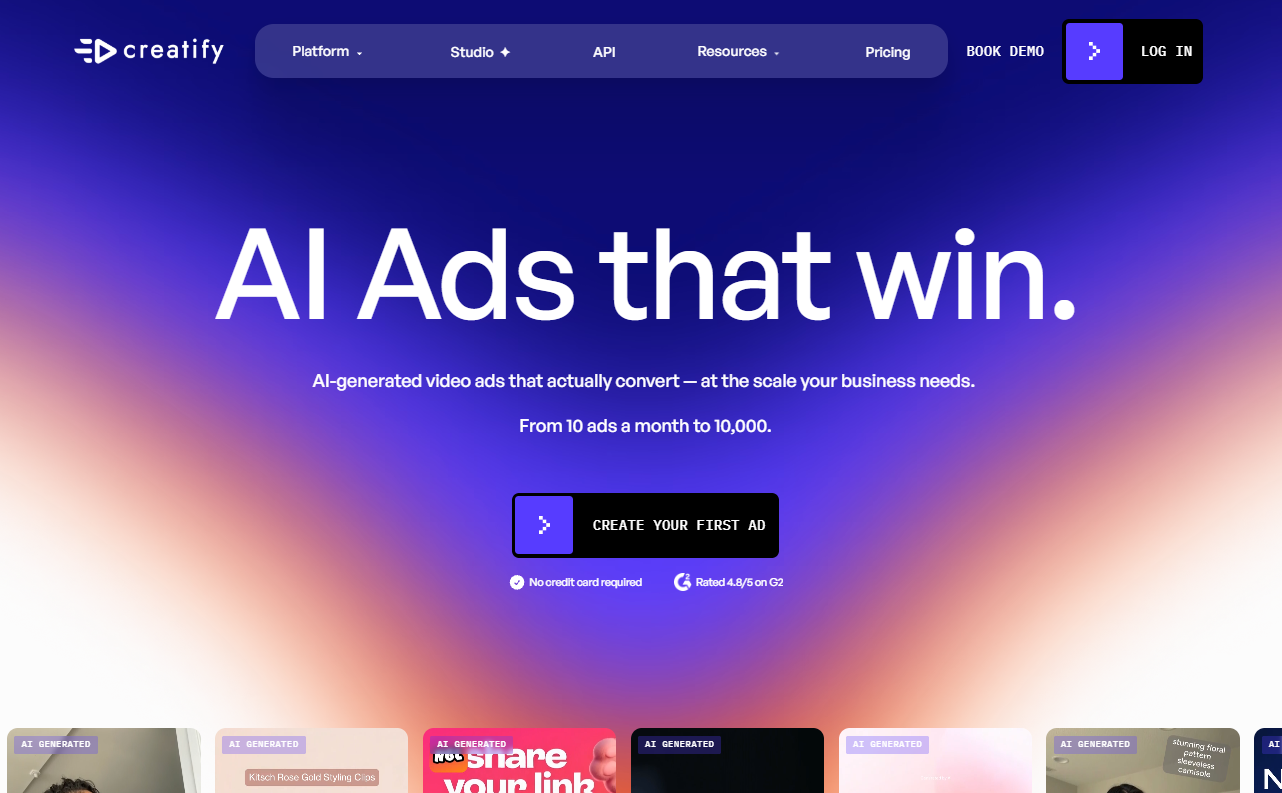 Creatify homepage