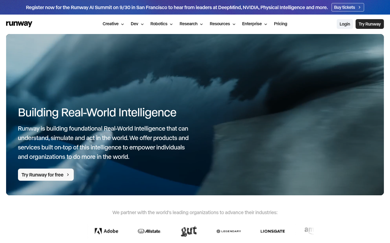 Runway homepage