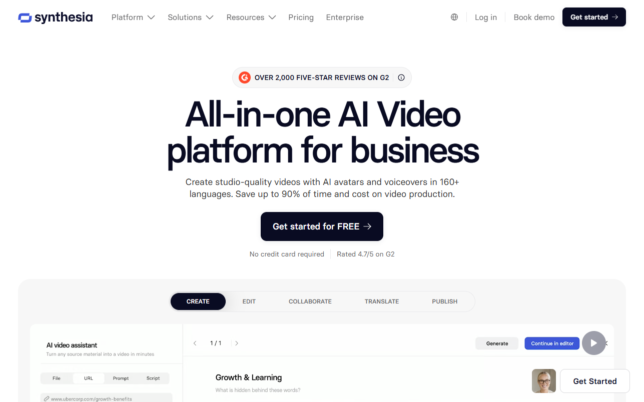 Synthesia homepage